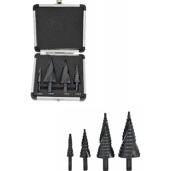 Wiertło AWTools AW WIERTŁO STOPNIOWE SPIRALNE KPL. 4szt./ 4-12 4-20 4-32 4-39mm/ AICrN/ CZARNE/ ETUI PLASTIK 13520306 5903678616236