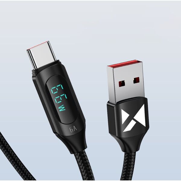 Wozinsky Kabel przewód USB-A - USB-C z wyświetlaczem LED 66W 6A 2m czarny Kabel przewód USB-A - USB-C z wyświetlaczem LED 66W 6A 2m czarny 13551510 5907769308420