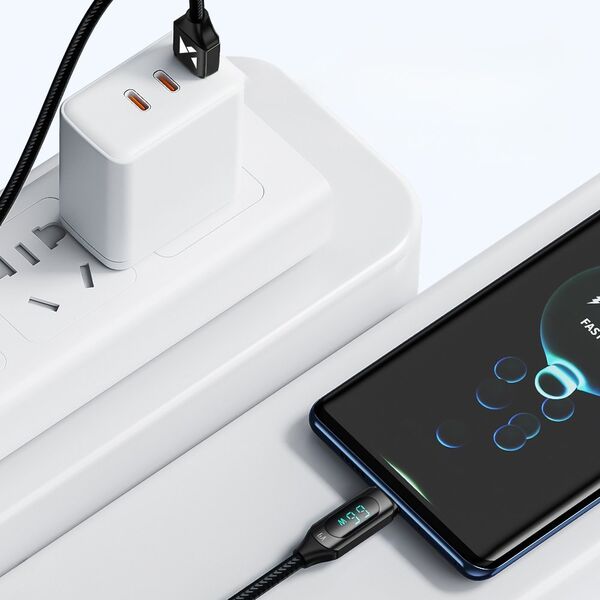 Wozinsky Kabel przewód USB-A - USB-C z wyświetlaczem LED 66W 6A 2m czarny Kabel przewód USB-A - USB-C z wyświetlaczem LED 66W 6A 2m czarny 13551510 5907769308420