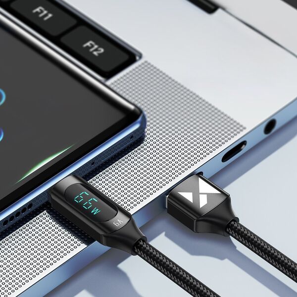 Wozinsky Kabel przewód USB-A - USB-C z wyświetlaczem LED 66W 6A 2m czarny Kabel przewód USB-A - USB-C z wyświetlaczem LED 66W 6A 2m czarny 13551510 5907769308420