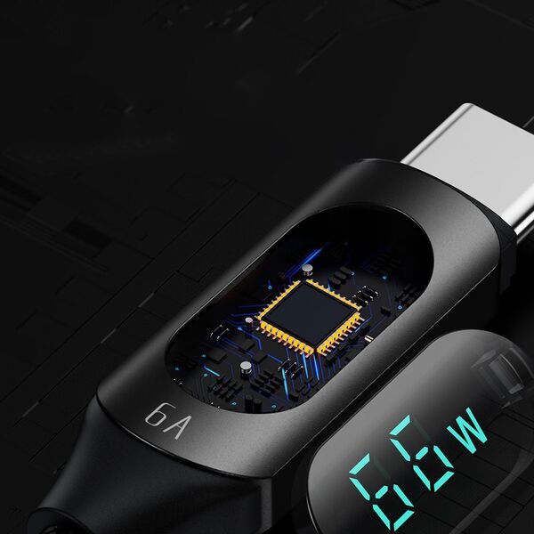 Wozinsky Kabel przewód USB-A - USB-C z wyświetlaczem LED 66W 6A 2m czarny Kabel przewód USB-A - USB-C z wyświetlaczem LED 66W 6A 2m czarny 13551510 5907769308420