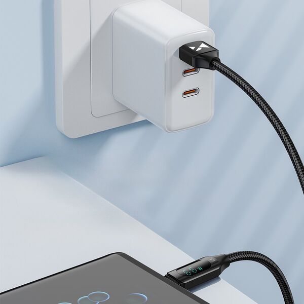 Wozinsky Kabel przewód USB-A - USB-C z wyświetlaczem LED 66W 6A 1m czarny Kabel przewód USB-A - USB-C z wyświetlaczem LED 66W 6A 1m czarny 13551512 5907769308413