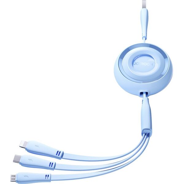 Joyroom 3w1 Kabel zwijany Colorful Series USB-A do USB-C / iPhone Lightning / microUSB 1m niebieski 3w1 Kabel zwijany Colorful Series USB-A do USB-C / iPhone Lightning / microUSB 1m niebieski 13551519 6941237121035