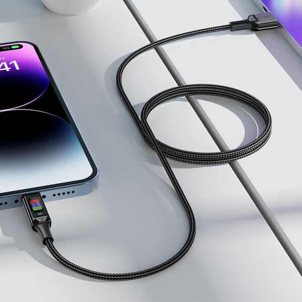 Acefast Kabel przewód USB-A - USB-C 60W z wyświetlaczem 1.2m czarny Kabel przewód USB-A - USB-C 60W z wyświetlaczem 1.2m czarny 13576597 6974316282785