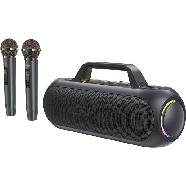 Głośnik Acefast Głośnik bezprzewodowy do karaoke 200W z 2 mikrofonami USB-C czarny Głośnik bezprzewodowy do karaoke 200W z 2 mikrofonami USB-C czarny 13576600 6974316282792