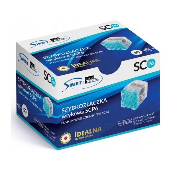 Simet Szybkozłączka wciskana do drutów 6x 0,75-4mm2 24A Simet Ideal SCP6 88000003S transparentna/niebieska 13581893 5907813235962