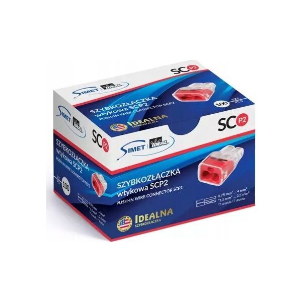 Simet Szybkozłączka wciskana do drutów 2x 0,75-4mm2 32A Simet Ideal SCP2 88000001S transparentna/czerwona 13581895 5907813235986