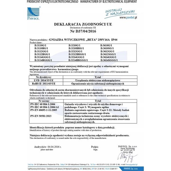 Pawbol Gniazdo hermetyczne Pawbol Beta1 D.3112GG/1 podwójne 2x2P+Z, IP44 białe/dymne 13583177 5901350809167