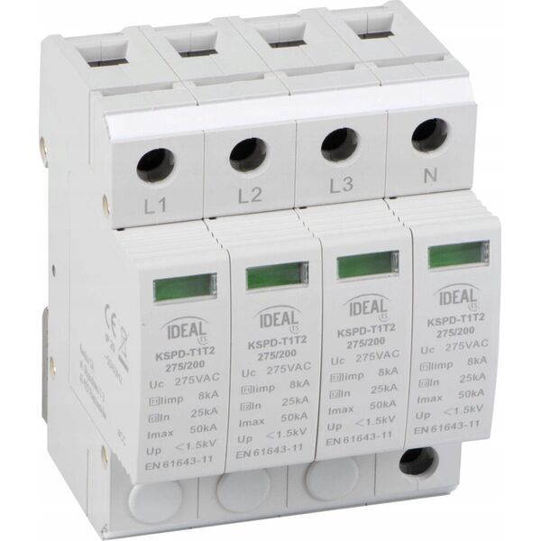 Kanlux Ogranicznik przepięć B+C Typ 1+2 3PN 25kA 1,5kV limp=8kA KSPD-T1T2 275/200 3PN Kanlux 36316 13599464 5905339363169