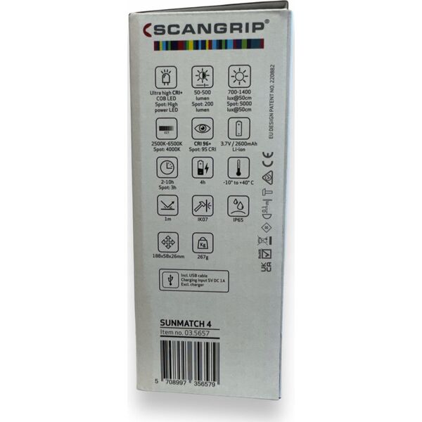Scangrip Akumulatorowa lampa robocza 500 lm CCT SCAN  SUNMATCH 4 COLOURMATCH 03.5657 13604584 5708997356579