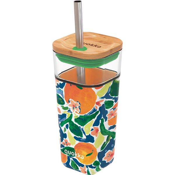 Quokka Quokka Liquid Cube - Kubek szklany 540 ml ze słomką ze stali nierdzewnej (Oranges) 13639665 8412497400584