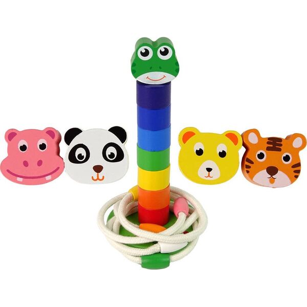 LeanToys Piramidka Drewniana Edukacyjna Układanka Sznurek Zwierzęta 13655768 5905323214460