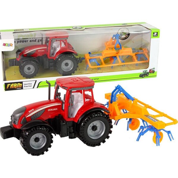 LeanToys Czerwony Ciągnik ze Zgrabiarką Napęd Frykcyjny 13655831 5905515353021