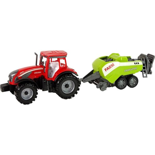 LeanToys Czerwony Ciągnik Rolniczy z  Zielonym Siewnikiem Napęd Frykcyjny 13655839 5905515353038