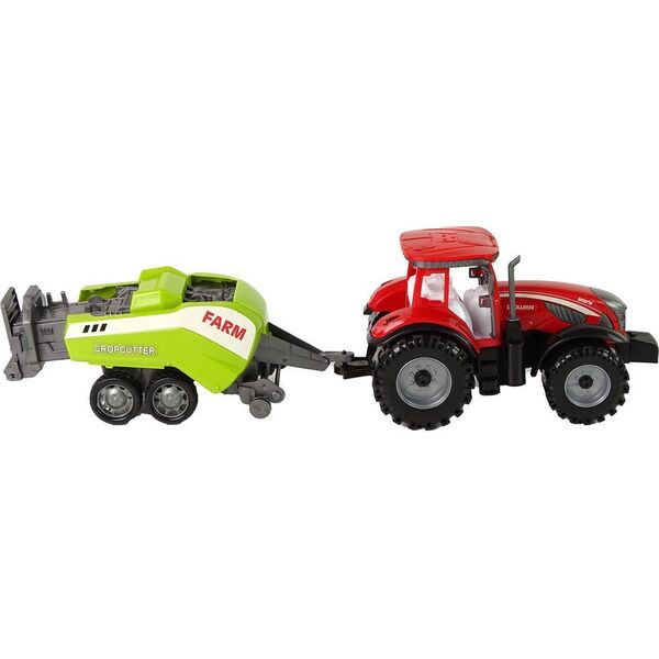 LeanToys Czerwony Ciągnik Rolniczy z  Zielonym Siewnikiem Napęd Frykcyjny 13655839 5905515353038