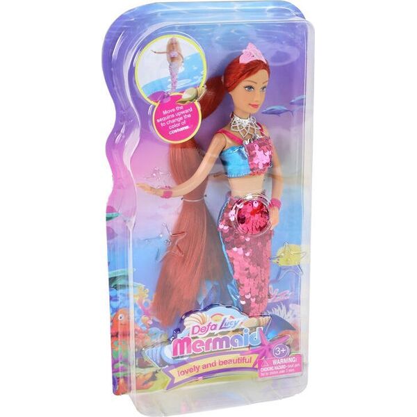 LeanToys Lalka Syrenka Bordowa Długie Włosy Ogon Syreni Cekiny 13655917 5905515352512