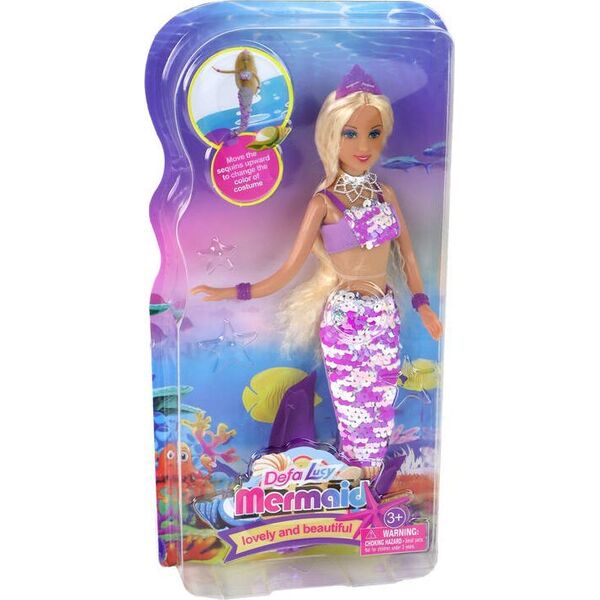 LeanToys Lalka Syrenka Fioletowa Długie Blond Włosy Ogon Syreni Cekiny 13655918 5905515352482