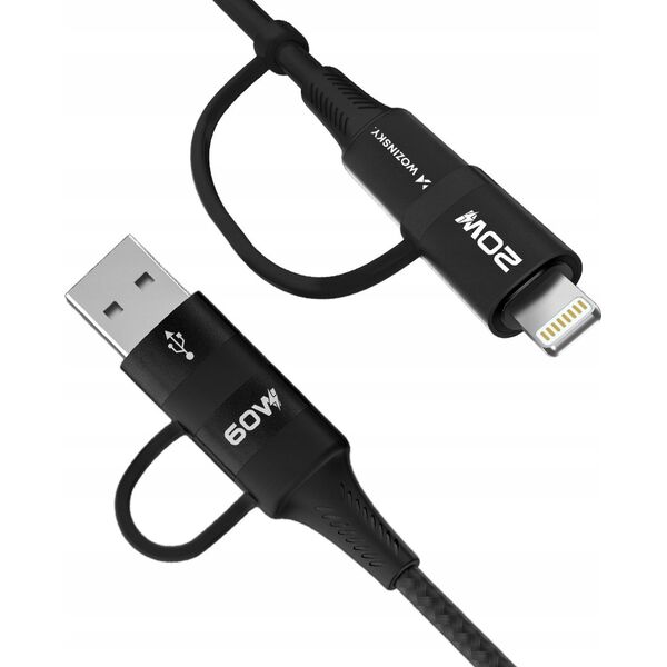 Kabel USB Wozinsky USB-A - 2x USB-C + Lightning 1 m Czarny (5907769308819) 13666799 5907769308819