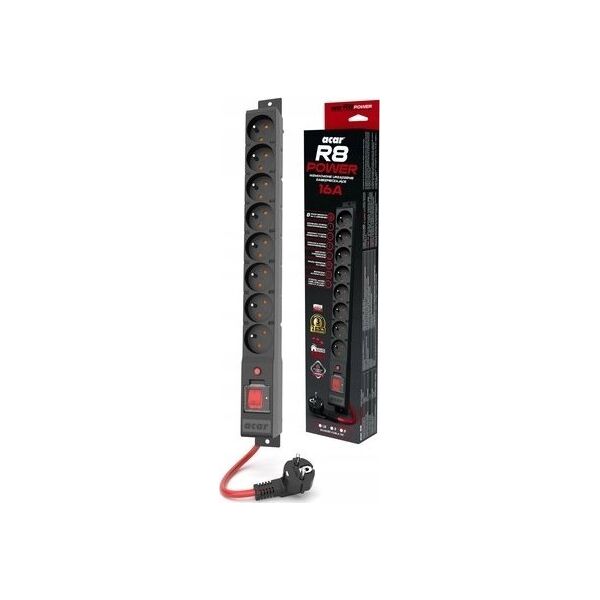 Listwa zasilająca Acar Urządz. zas.-zabezpiecz. acar R8 POWER 16A, czarny 1,5m W2450 13673196 5904743592103