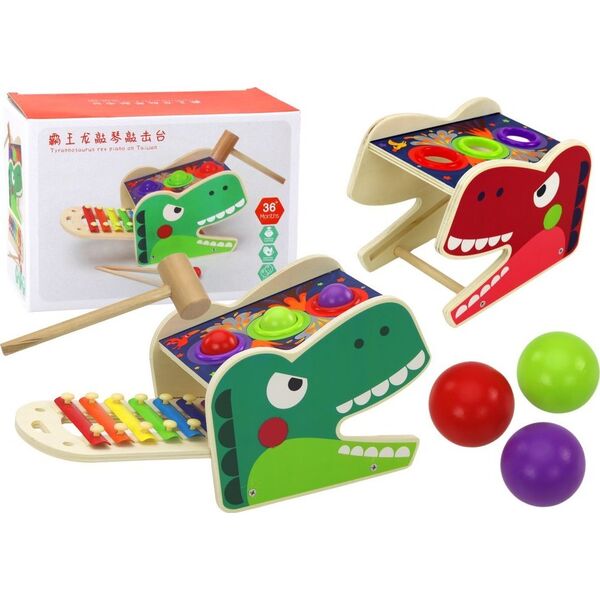 LeanToys Dinozaur Wbijak Cymbałki 2w1 Drewniany Czerwony 13674407 5904665992227