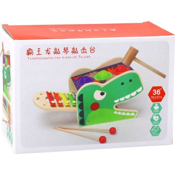 LeanToys Dinozaur Wbijak Cymbałki 2w1 Drewniany Czerwony 13674407 5904665992227