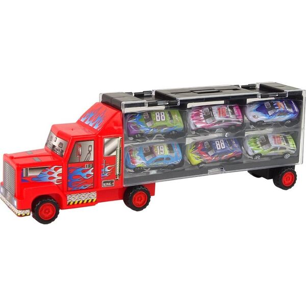 LeanToys Zestaw Ciężarówka Transportowa Auta Wyścigowe 12szt. 13674592 5905323215108