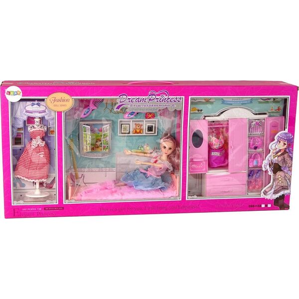 LeanToys Lalka z Ubrankami Garderobą Pokój Meble Szafa Łóżko Akcesoria 13674662 5905323219960
