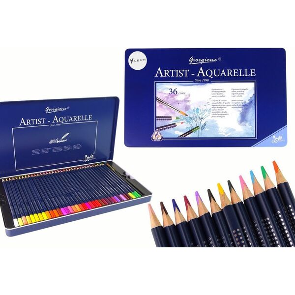LeanToys Zestaw 36 Kredek Akwarelowych Metalowy Pojemnik 13675150 5905679076675