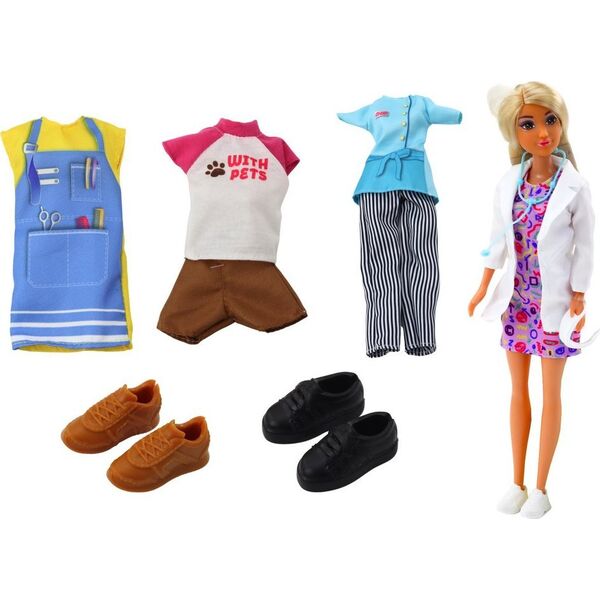 LeanToys Lalka Anlily 4w1 Lekarz Fryzjer Kucharka Zwierzęta Ubrania Akcesoria 13675582 5905884455111