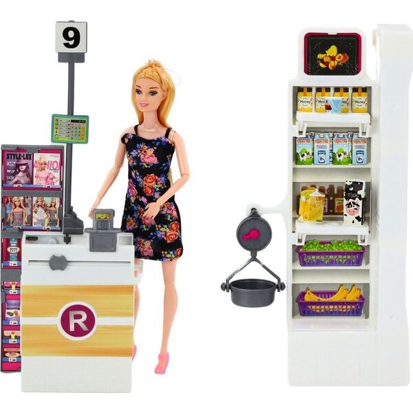 LeanToys Zestaw Lalka W Supermarkecie Regały Koszyk Sklepowy Produkty Spożywcze 13675810 5905991004141
