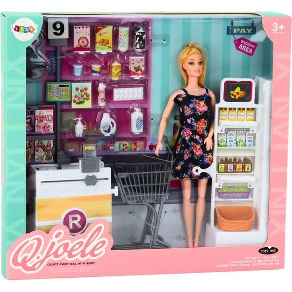 LeanToys Zestaw Lalka W Supermarkecie Regały Koszyk Sklepowy Produkty Spożywcze 13675810 5905991004141