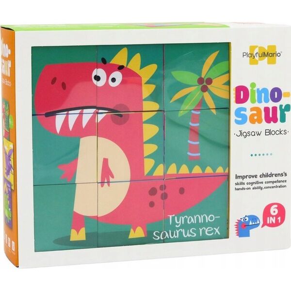 LeanToys Edukacyjne Puzzle 6w1 Klocki Układanka Kostki 6 Obrazków Dinozaury 9 El. 13676050 5905991007753
