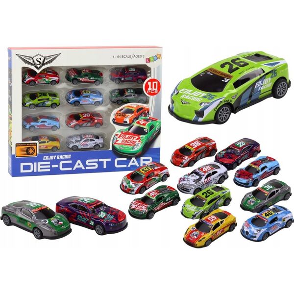 LeanToys Zestaw Samochodzików Resoraki Autka Sportowe Wyścigowe 1:64 10 szt. 13676105 5905991008736