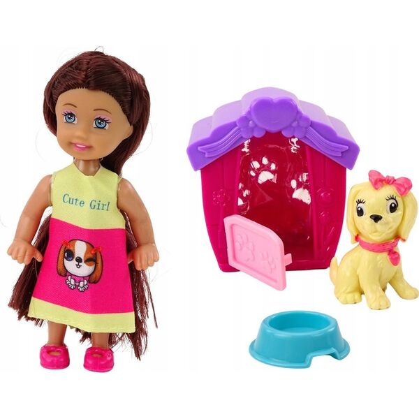 LeanToys Mini Laleczka Długie Włosy Sukienka Kolorowa Piesek 13676357 5905991015413