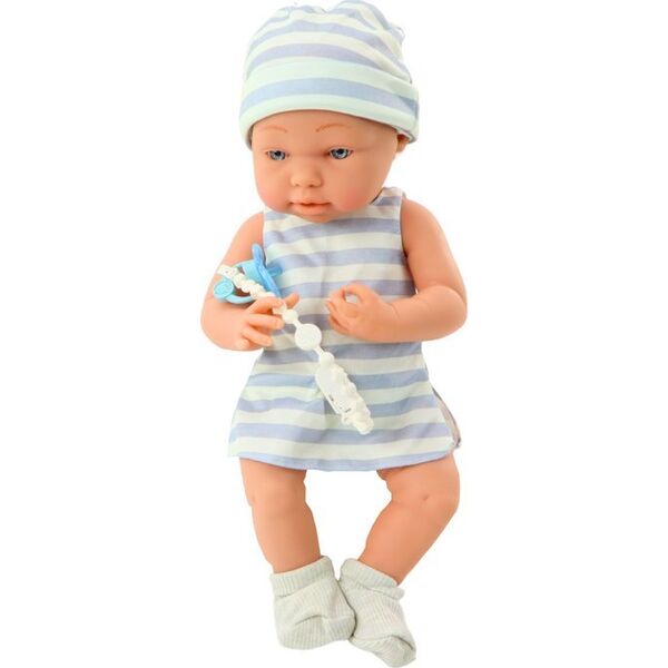 LeanToys Lalka Bobas w Biało-Niebieskim Ubranku Czapeczka Smoczek Śliniaczek Kołderka 13676358 5905991015376
