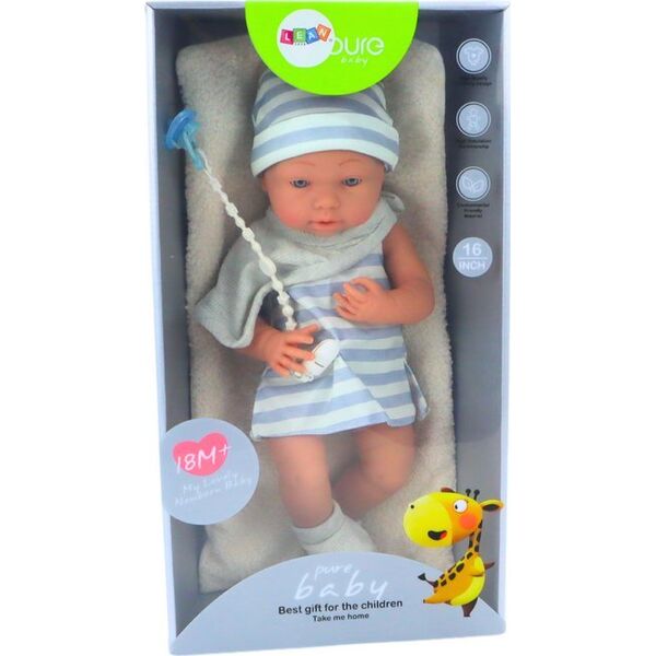 LeanToys Lalka Bobas w Biało-Niebieskim Ubranku Czapeczka Smoczek Śliniaczek Kołderka 13676358 5905991015376