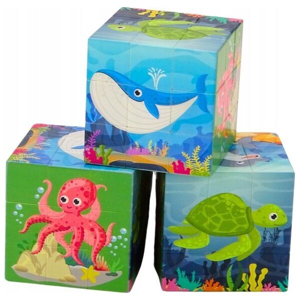 LeanToys Magiczna Kostka Układanka Edukacyjna Zwierzęta Morskie Puzzle Gra Logiczna 13676390 5905991016083