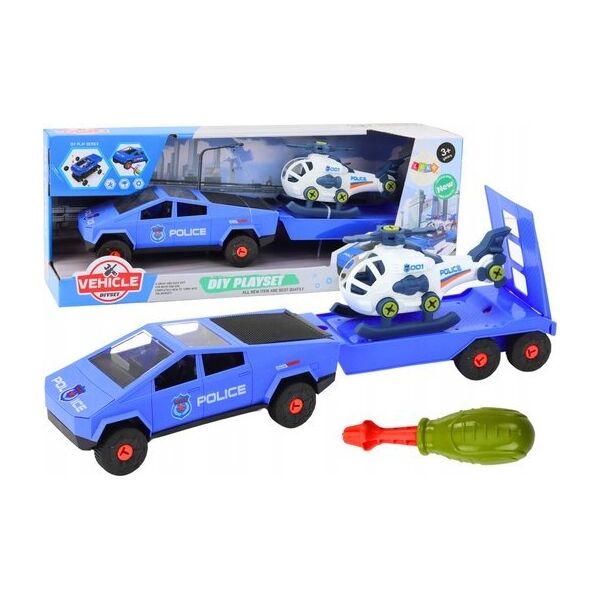 LeanToys Zestaw Nowoczesne Auto z Helikopterem i Lawetą Do Rozkręcania DIY Niebieski 13676558 5905991018506