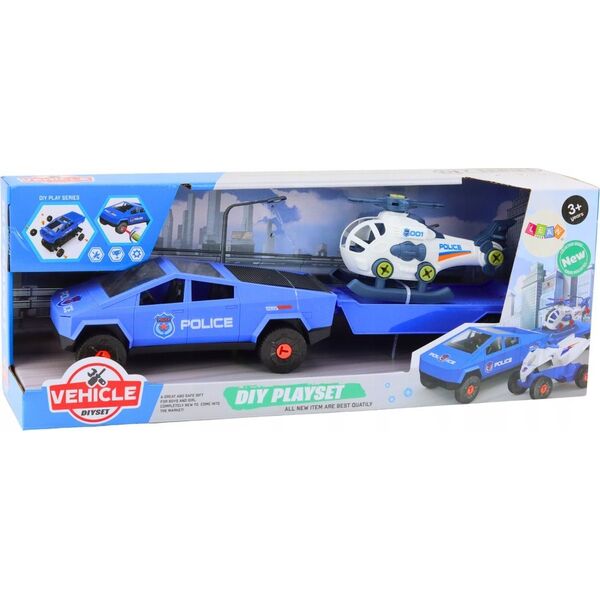 LeanToys Zestaw Nowoczesne Auto z Helikopterem i Lawetą Do Rozkręcania DIY Niebieski 13676558 5905991018506