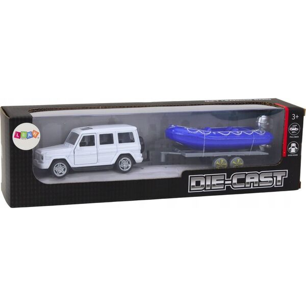 LeanToys Auto Terenowe Z Przyczepą I Motorówką Metalowy Biały Niebieski 13676642 5905991019541