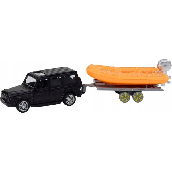 LeanToys Auto Terenowe Czarne z Przyczepą Łódź Pomarańczowa 13676647 5905991019534