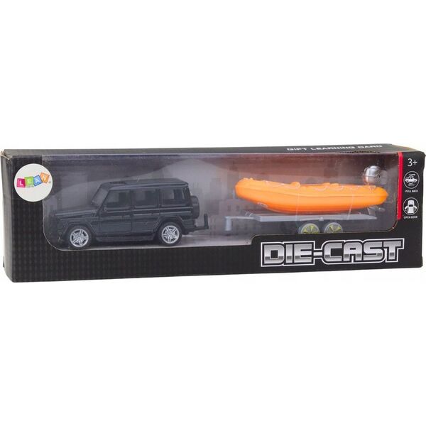 LeanToys Auto Terenowe Czarne z Przyczepą Łódź Pomarańczowa 13676647 5905991019534