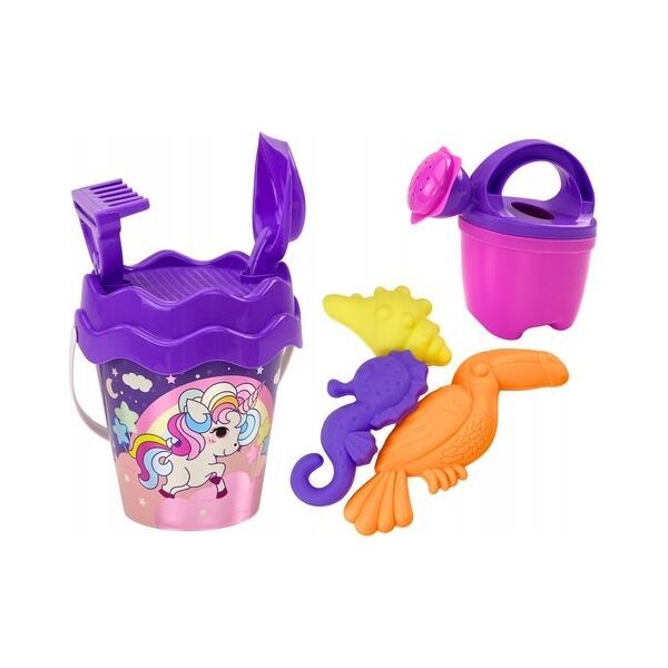 LeanToys Zestaw Do Piasku Wiaderko Łopatka Grabki Konewka Jednorożec Fioletowy 13676787 5905991021667