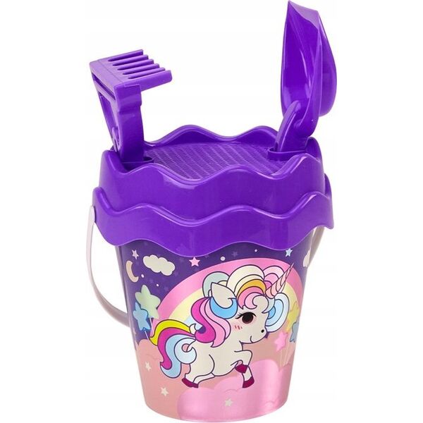 LeanToys Zestaw Do Piasku Wiaderko Łopatka Grabki Konewka Jednorożec Fioletowy 13676787 5905991021667