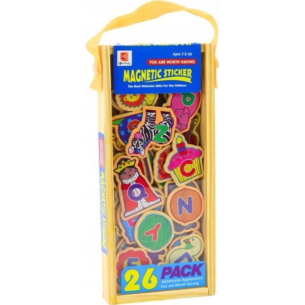 LeanToys Zestaw Magnesy Drewniane Literki Obrazki Zwierzęta Przedmioty 26 Sztuk 13676801 5905991021841