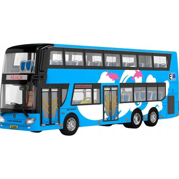 LeanToys Autobus Piętrowy Wycieczkowy 1:42 Metalowy Światła Niebieski 13676947 5905991026303