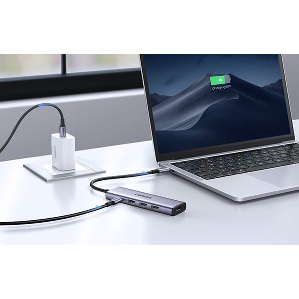 HUB USB Ugreen Hub USB-C Ugreen CM511, HDMI 4K 60Hz, 3x USB 3.0 5Gbps, PD 100W (srebrny) 13680329 6941876215973