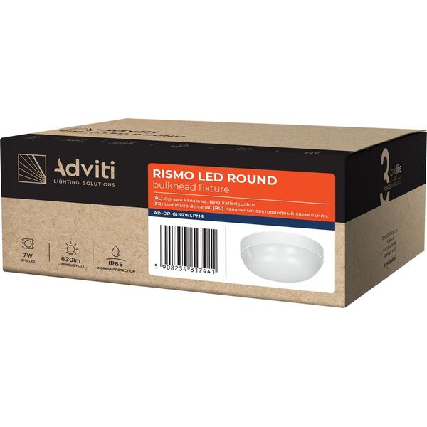 Lampa sufitowa Orno RISMO LED ROUND 7W oprawa kanałowa, 630lm, IP65, IK08, 4000K,AD-OP-6159WLPM4 13684003 5908254817441