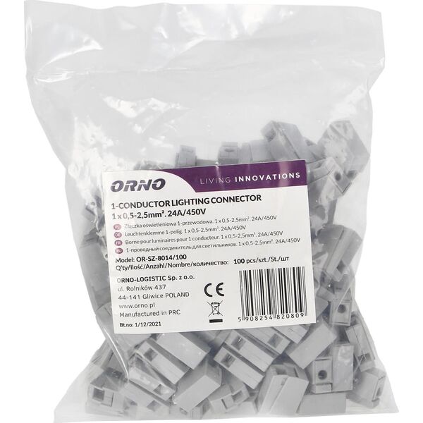 Orno Złączka oświetleniowa jednoprzewodowa, 1x0,5-2,5mm2 , 100 sztuk OR-SZ-8014/100 13684008 5908254820809