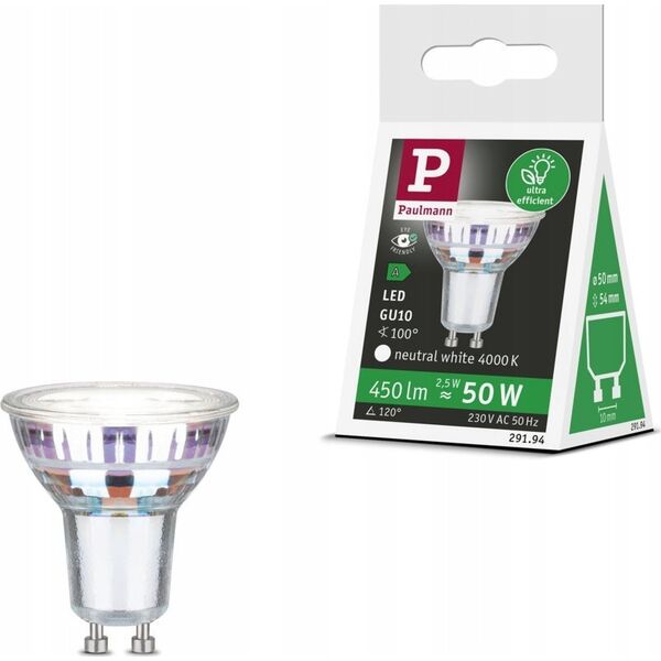 Paulmann Źródło światła LED GU10 ECO LINE 2.5W 450lm 4000K 230V srebrny / szkło 13684409 4000870291948